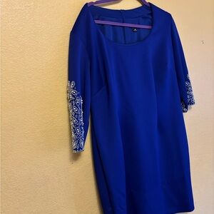 Royal Blue Sheath Dress with 3/4 Dolman Sleeves for Wedding Guest